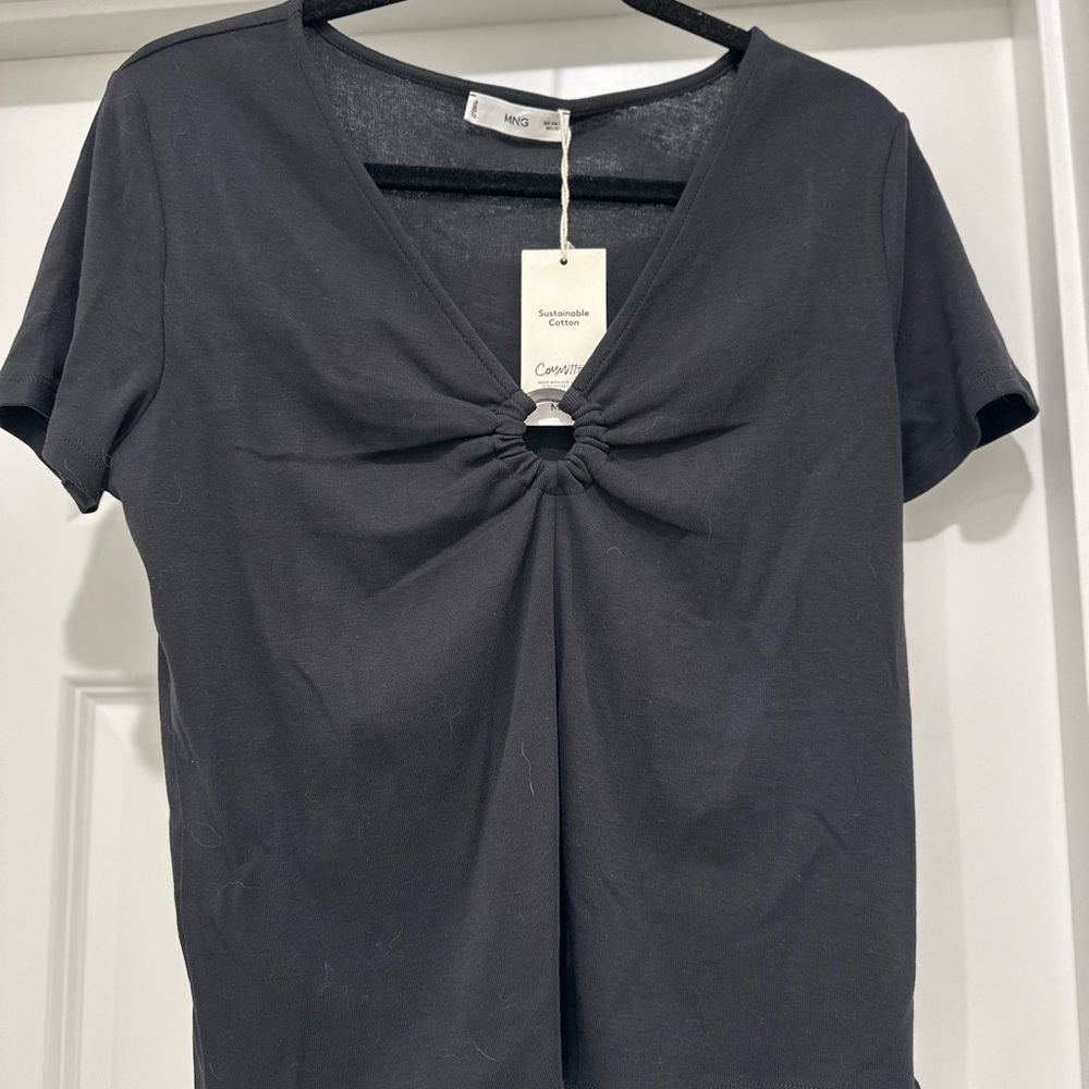 Mango Black Keyhole Front Women's Top